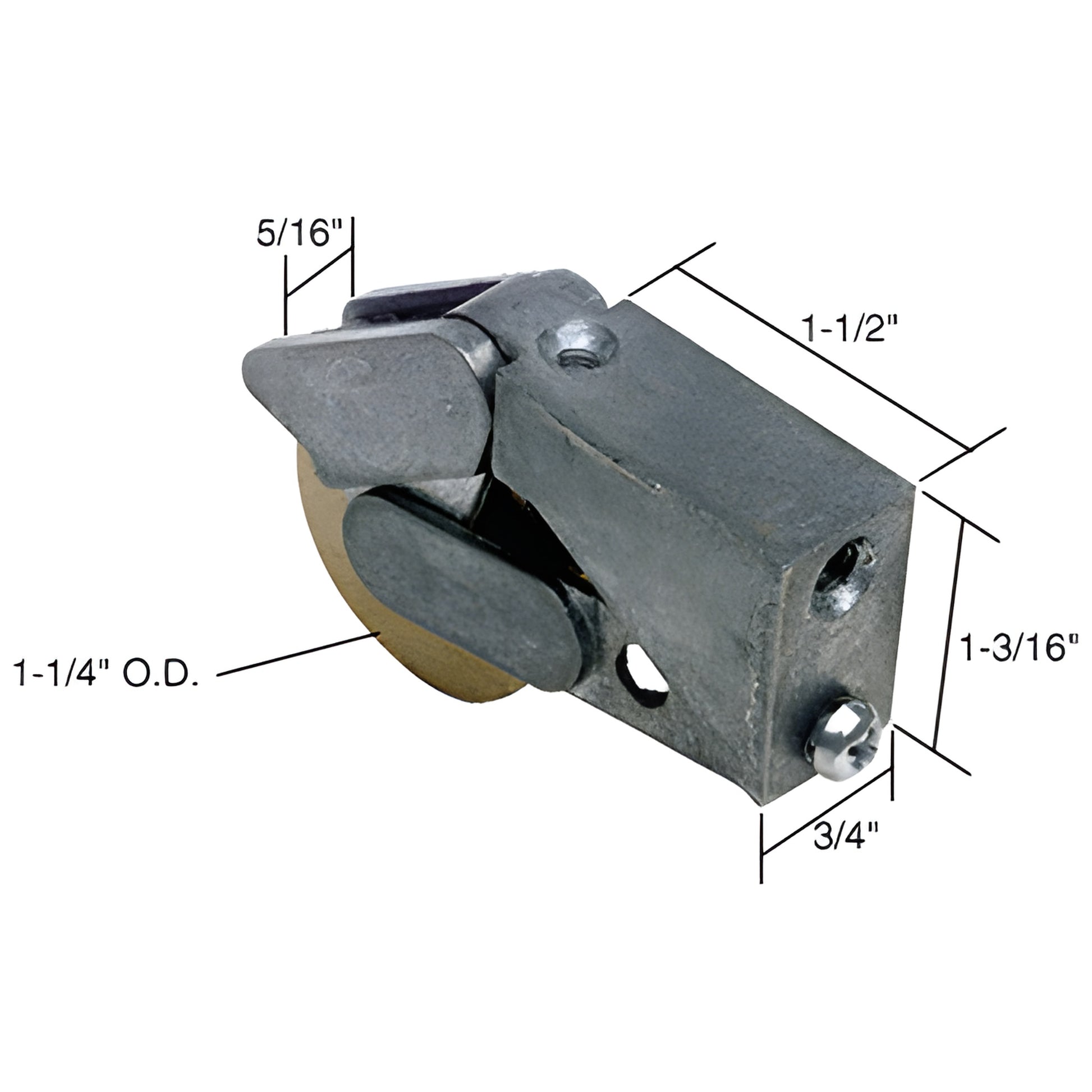 D1532 adjustable steel patio door roller assembly, 1-1/4" concave wheel, aluminum housing.