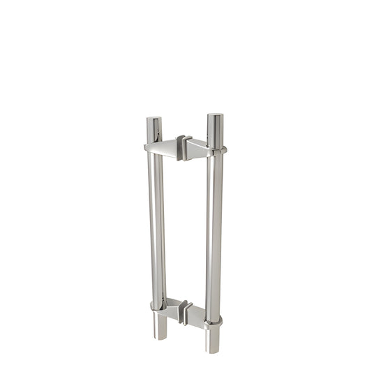 VPS116PS polished stainless steel adjustable glass door pull, dual vertical 1 in tubes with back-to-back mounting posts