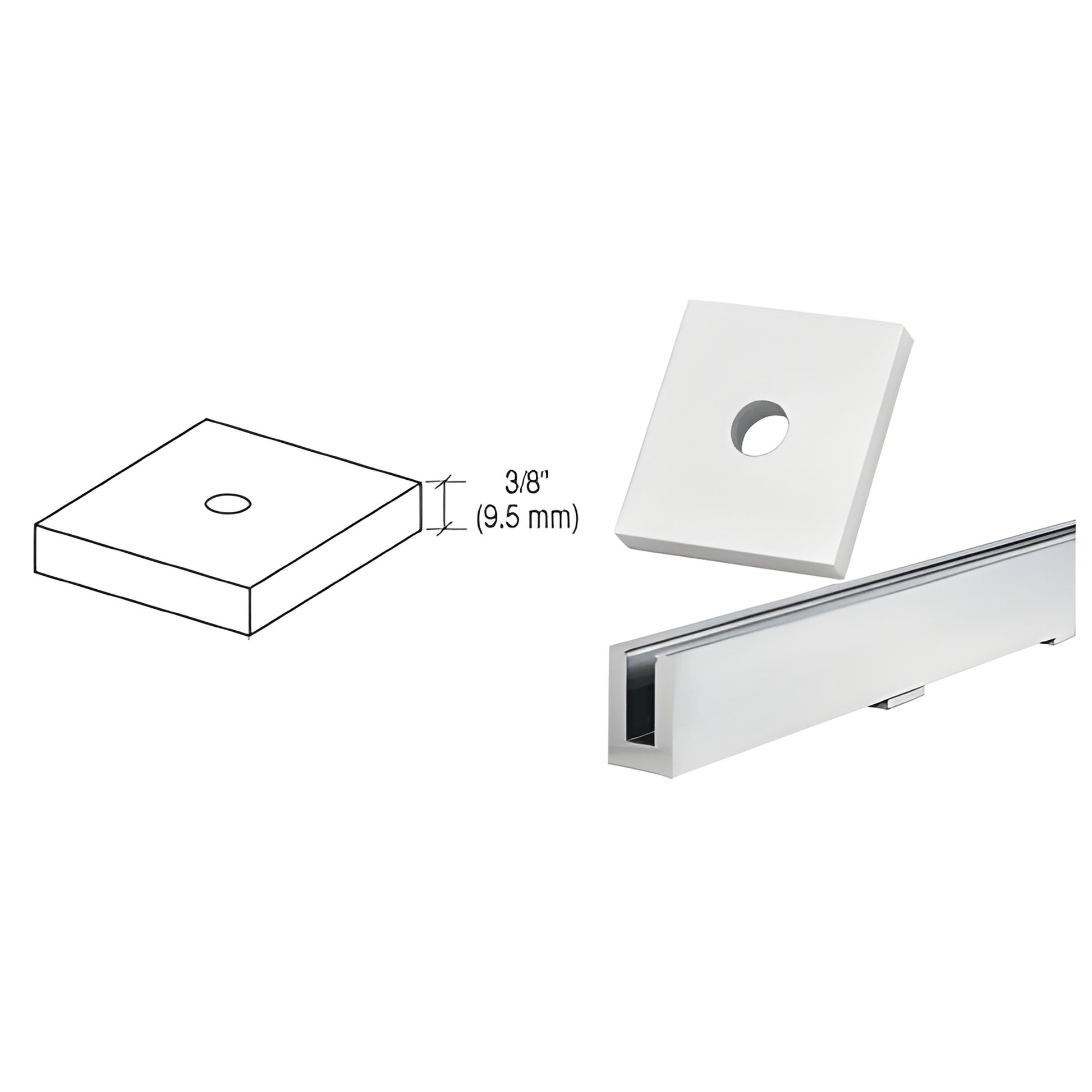 LSDB21 aluminum drain block, 3 in x 3-1/4 in x 3/8 in, clear-anodized square with center hole under base shoe