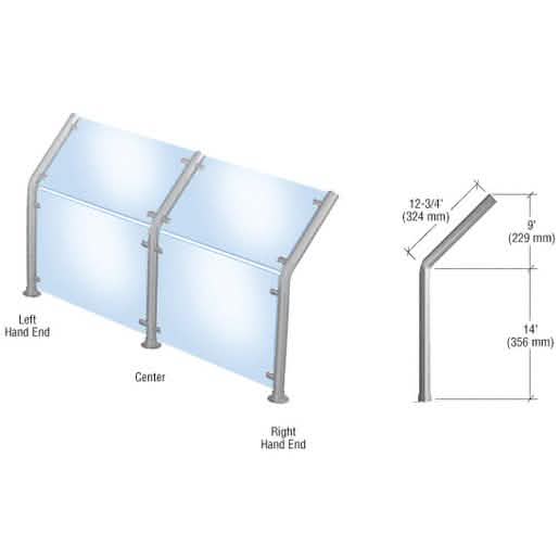 CRL Brushed Stainless Style 20 Slimline Sneeze Guard, Center, Fixed Glass, Front Only