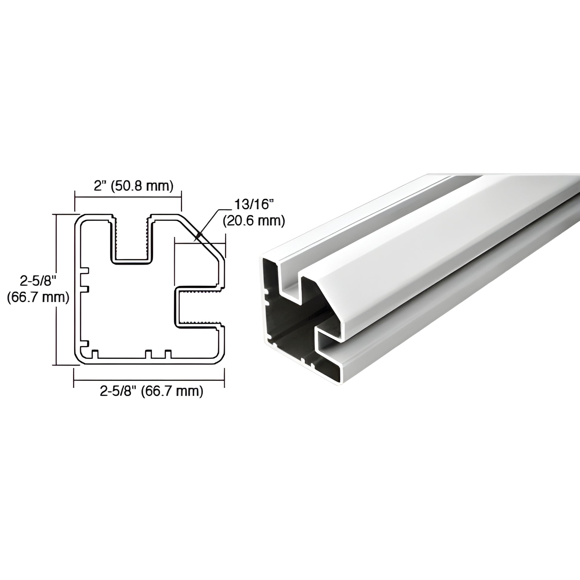 SP936S aluminum windscreen post, silver metallic rectangular profile with 2-5/8" width and 13/16" slot, 36" length.