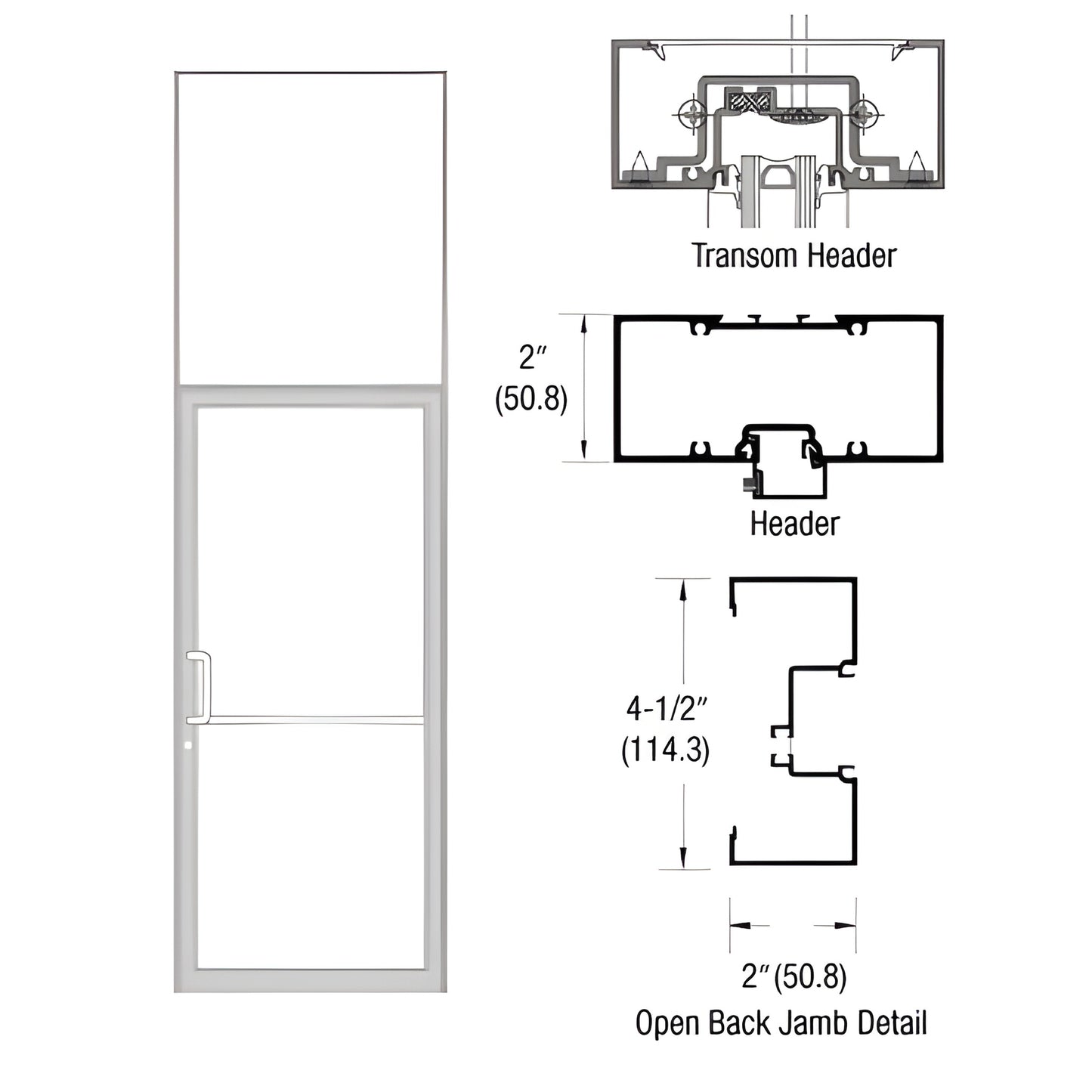 Aluminum transom frame (Clear Anodized) with open back jambs, 2" x 4-1/2", includes aluminum threshold - SKU 1B91511