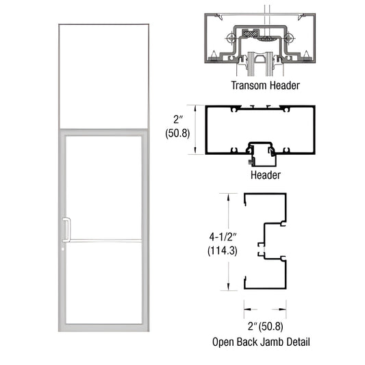 Aluminum transom frame (Clear Anodized) with open back jambs, 2" x 4-1/2", includes aluminum threshold - SKU 1B91511