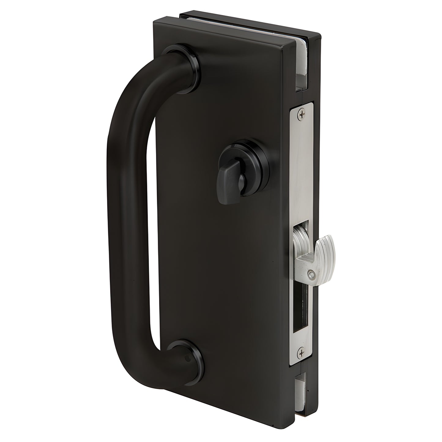 DH410DU black bronze center lock with D-handle and hook-throw deadlock for 1/2" (4 10) tempered glass doors