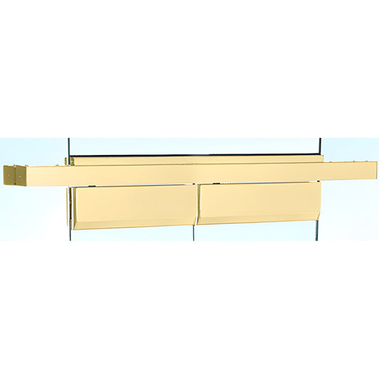 FH4SBCD satin brass floating header for double glass doors, 4x1-3/4 in profile, fits 1/2 in glass, overhead closer ready