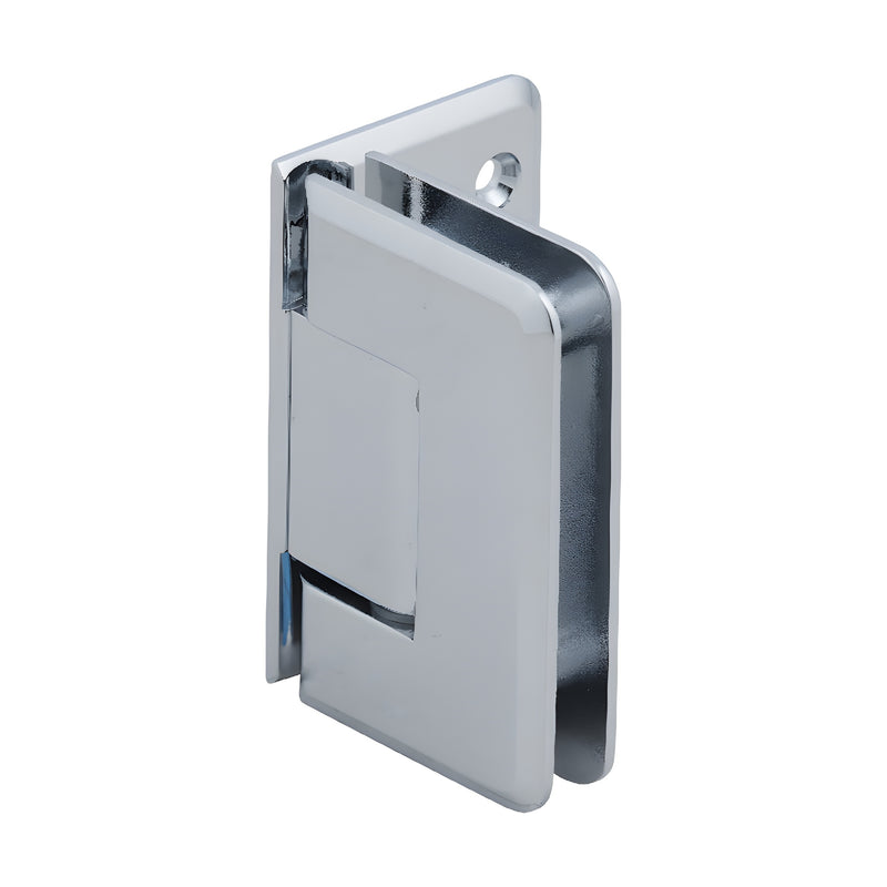 Pinnacle polished chrome shower door hinge (SKU P1N044CH), solid brass wall-mount offset back plate for 8-12mm glass.