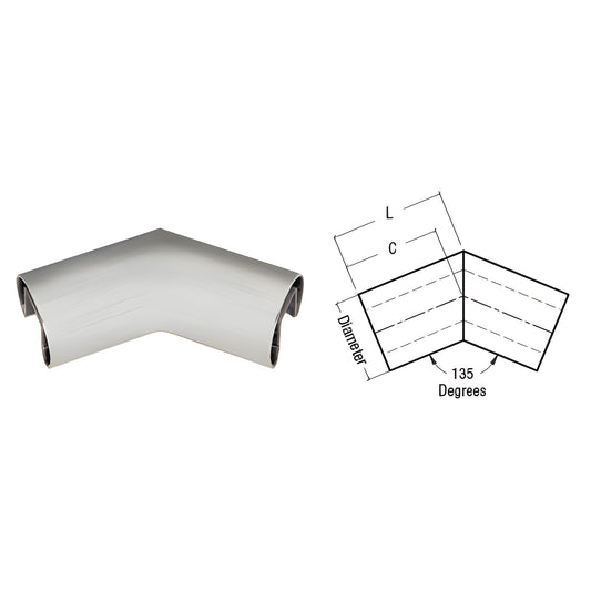 GR207H3BS brushed stainless horizontal corner, 135 slip-fit for 3/4 (19mm) glass, 2 (51mm) diameter