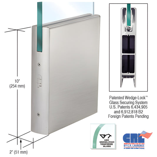 Brushed stainless steel 10" square door rail for 1/2" glass, Wedge-Lock system, 35-3/4" long SKU DR10SBS12S