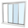 Florence 48 in satin anodized two-panel counter window, 1/4 in clear tempered glass, one sliding and one fixed panel.