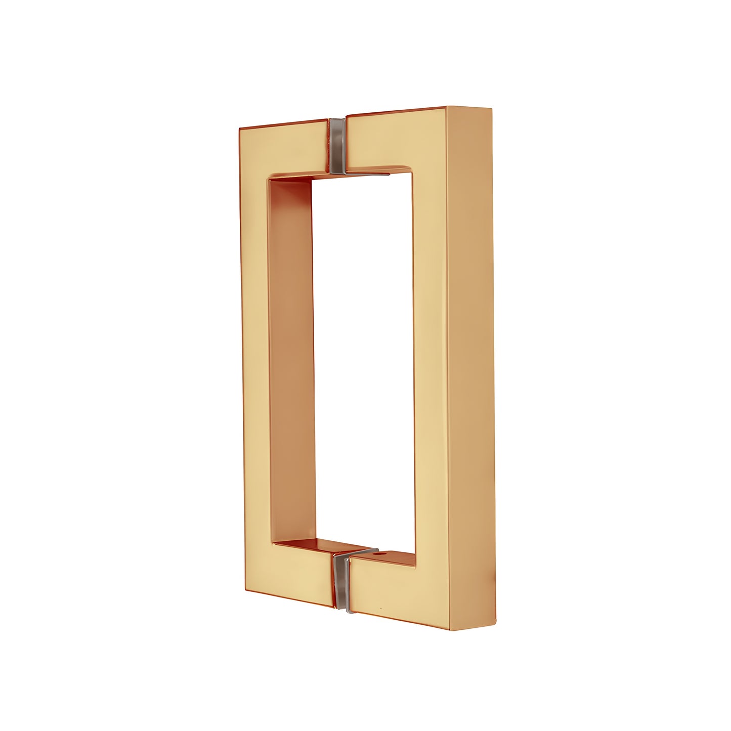 Polished brass square-corner back-to-back glass pull handle, 6" center spacing (SKU SQ6X6BR)