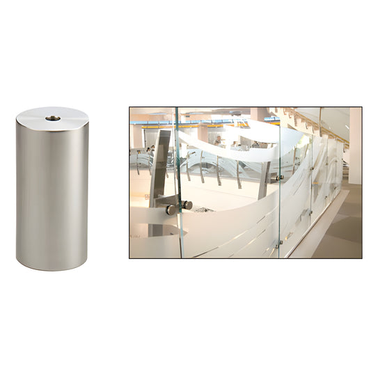 Brushed 316 stainless steel 2 inch diameter cylindrical standoff base for heavy glass mounts, 3/8-16 thread, SKU S0B24BS