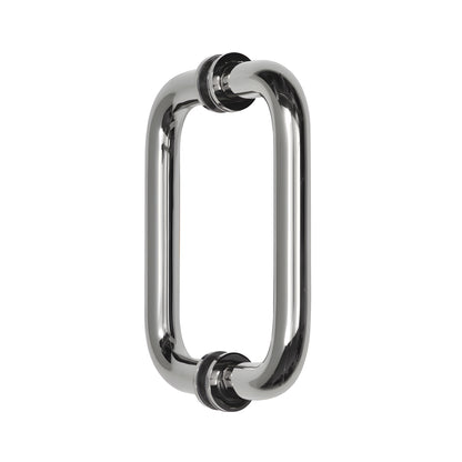 Polished chrome back-to-back tubular glass door pull handle, 3/4" brass tubing, 6" center (SKU BM6X6CH)