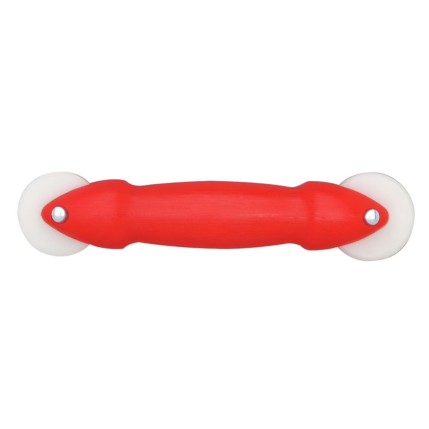Red plastic handheld screen & spline roller with hollow handle and white nylon double wheels (round + concave), SKU PL7503
