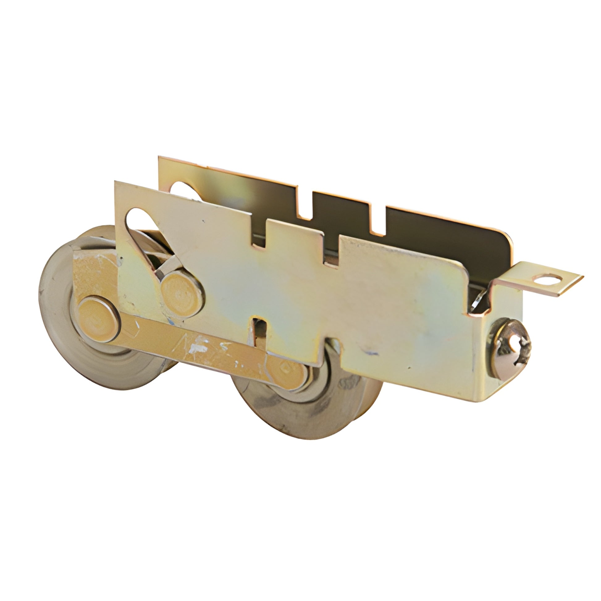 CS175 heavy-duty tandem sliding door roller, mill finish, dual wheels with adjustment screw.