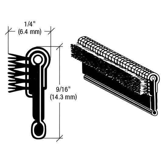 CRL M896 black flexible unbeaded weatherstrip with pile and rubber-coated edge - 1/4" x 9/16", 96" length