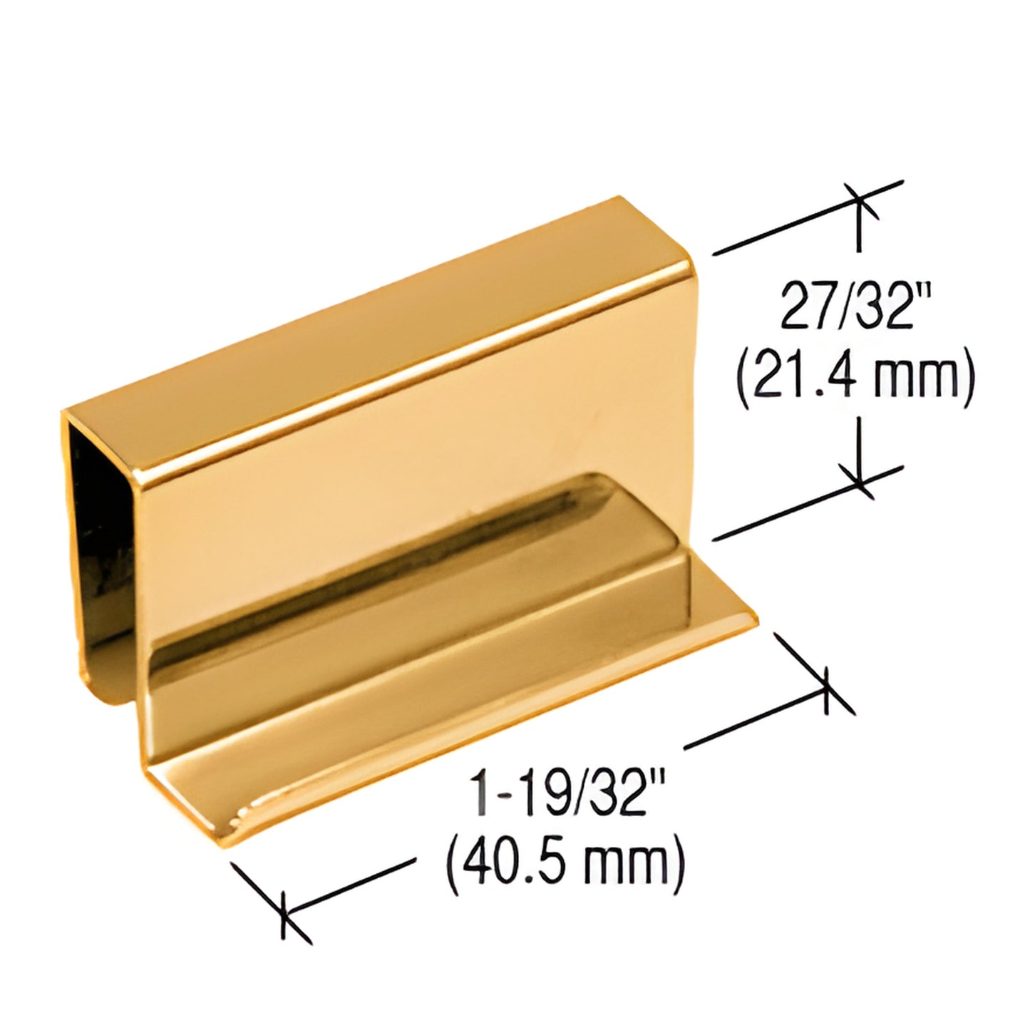 GDH60BR polished brass finger-grip strike plate for 3/16-1/4 (5-6mm) glass, 1-9/16 x 27/32