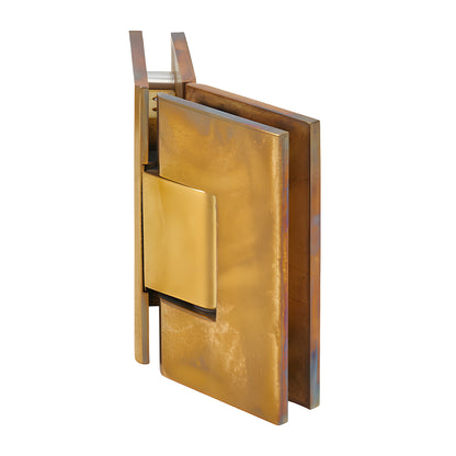 Unlacquered brass squared Vienna glass-to-glass hinge, 135 pivot for 3/8-1/2 shower glass (SKU V1E045ULBR)