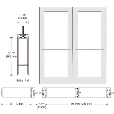 CRL-U.S. Aluminum White KYNAR® Paint Custom Pair Series 550 Wide Stile Center Pivot Entrance Door for Overhead Concealed Door Closers