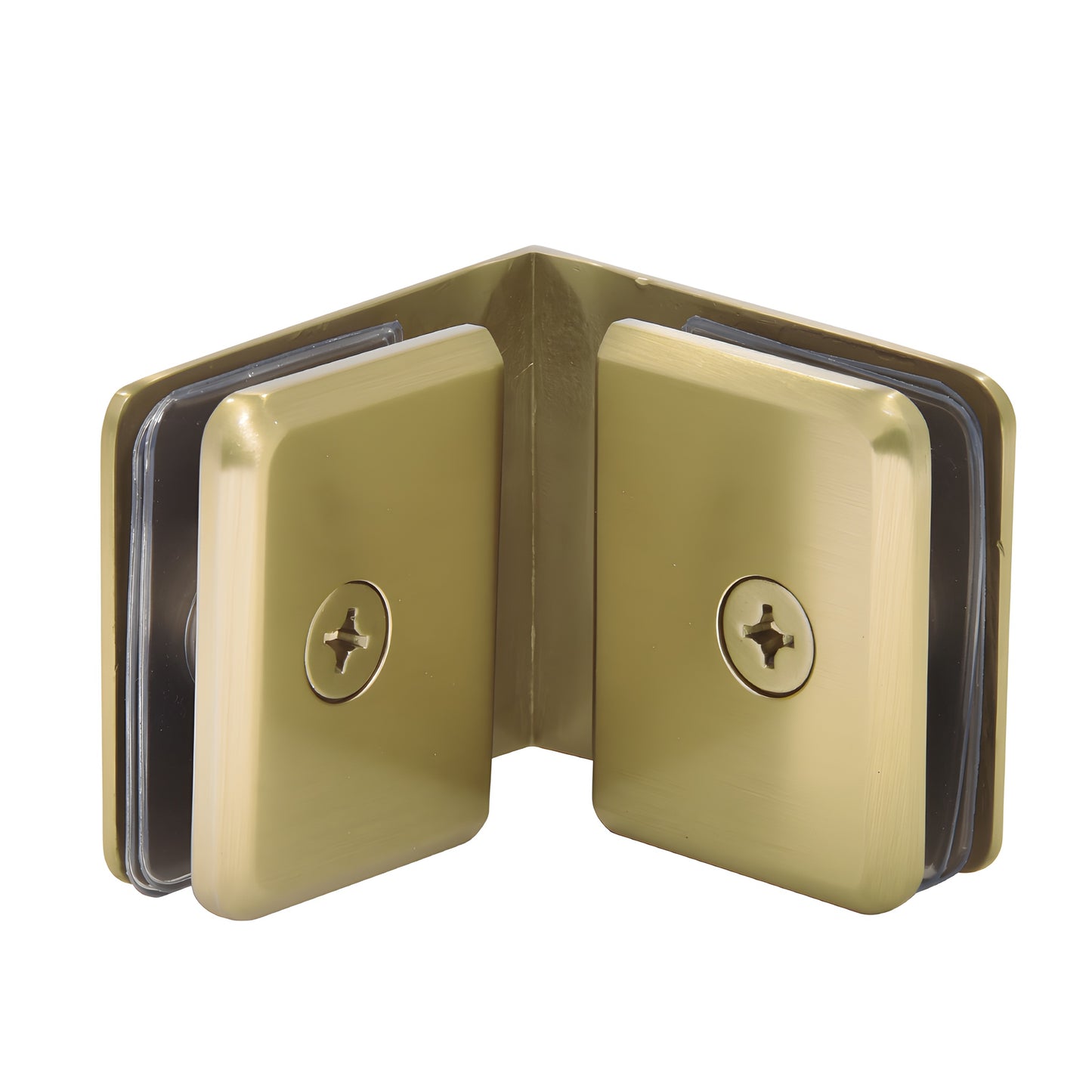 Brushed bronze beveled 90 glass-to-glass clamp (solid brass) for 3/8-1/2" glass - SKU BGC90BBRZ