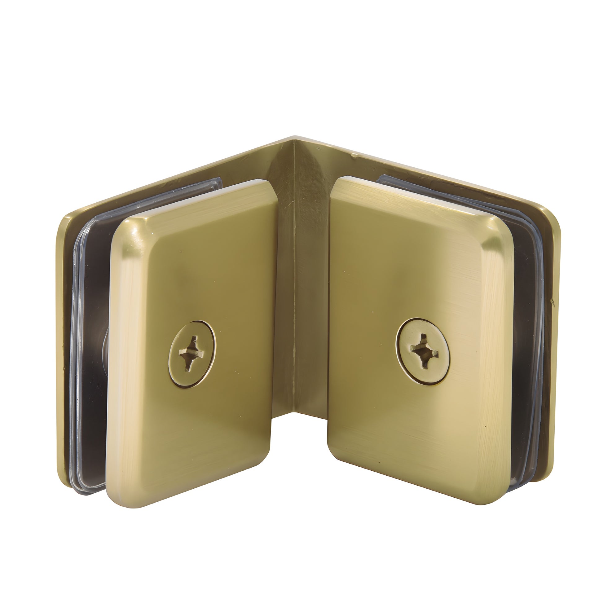 Brushed bronze beveled 90 glass-to-glass clamp (solid brass) for 3/8-1/2" glass - SKU BGC90BBRZ