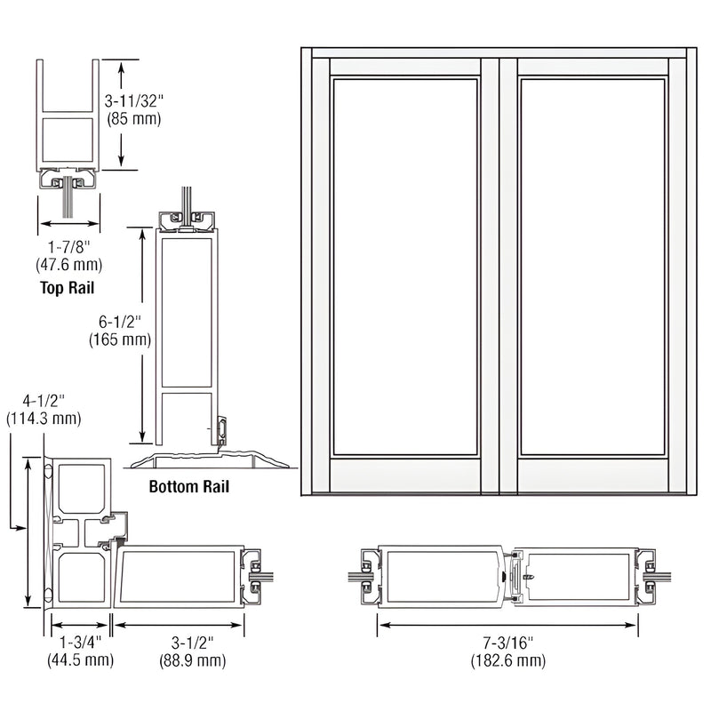CRL Durafront MS commercial double entrance door frame, white Kynar finish, blank (SKU DB82652), fits 1/4" or 1" glass
