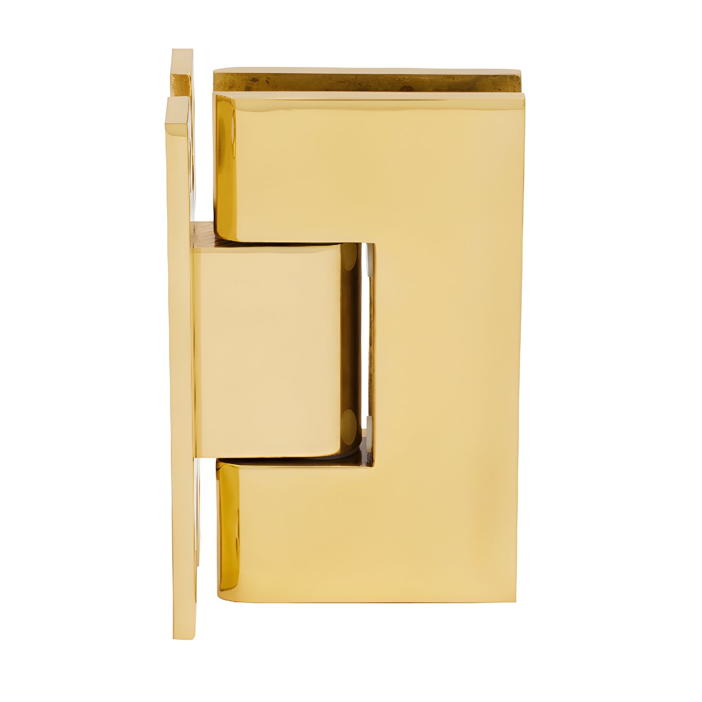 Polished brass Vienna H-shaped wall-mount hinge for frameless glass shower door, SKU V1EH037BR