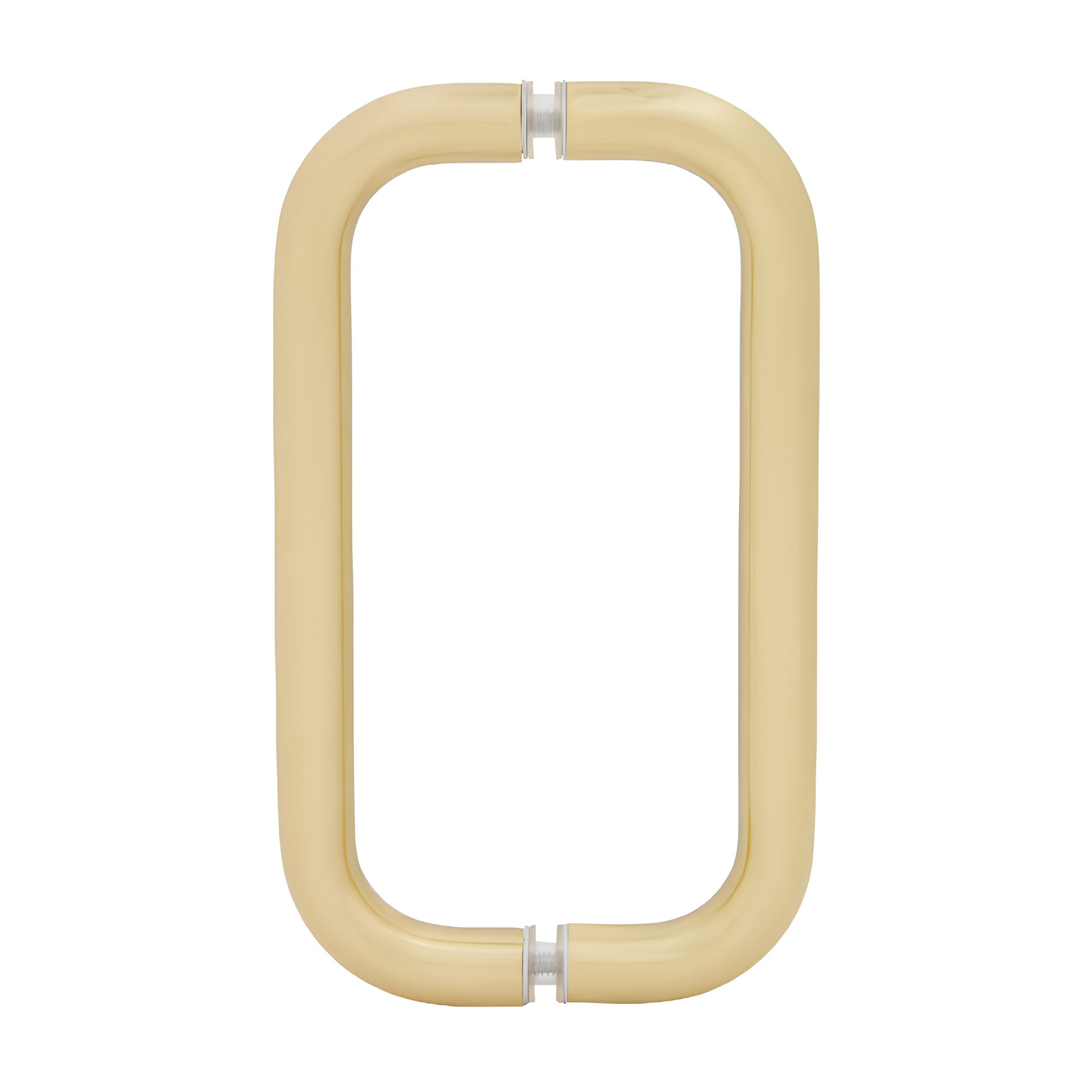 Satin brass 3/4 tubular back-to-back glass pull handle, 8 center-to-center (SKU BMNW8X8SB)