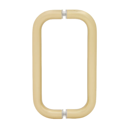 Satin brass 3/4 tubular back-to-back glass pull handle, 8 center-to-center (SKU BMNW8X8SB)