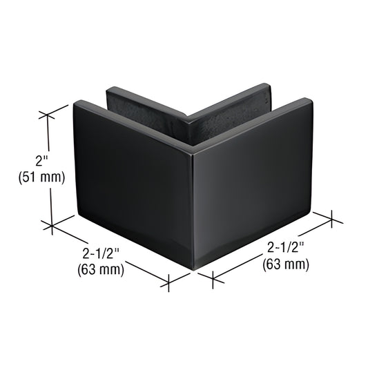 Matte black 90 square mall front glass clamp MFC22MBL, 2" 21 2" sides, fits 3/8-1/2" (10-12mm) tempered glass.