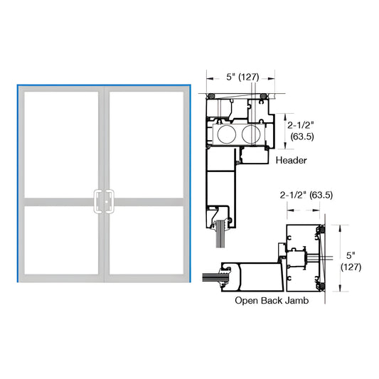 Double hurricane-impact up/over door frame, custom Kynar finish, paired doors with technical cross-section diagrams - SKU 0P4