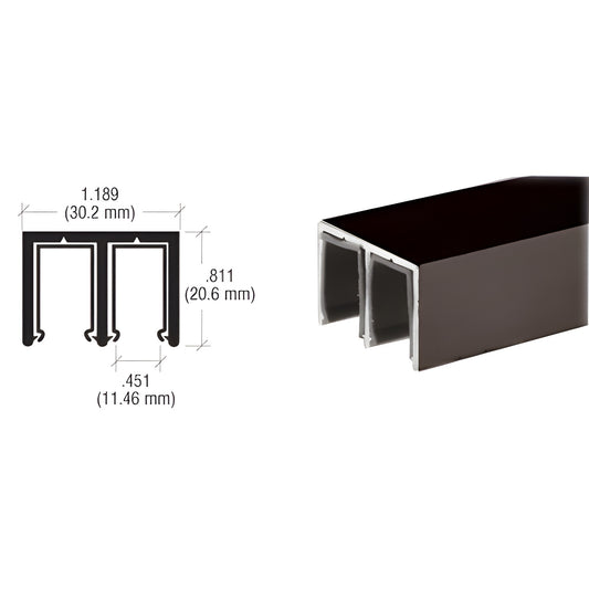 Dark bronze anodized aluminum double U upper channel with plastic liners for sliding doors (SKU D614DU)