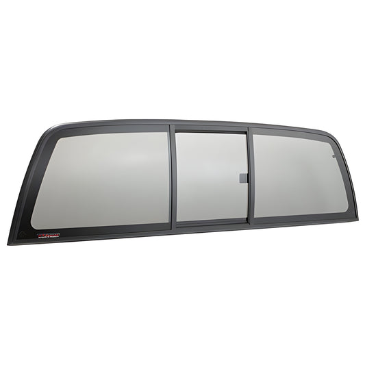 CRL ECT1550S tri-vent truck slider for 1999-2006 Toyota Tundra, solar glass, contoured black frame with center sliding panel.