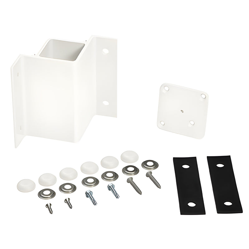 FBH21W sky-white aluminum inside 90 fascia-mount bracket kit with post plate, caps, and fasteners.