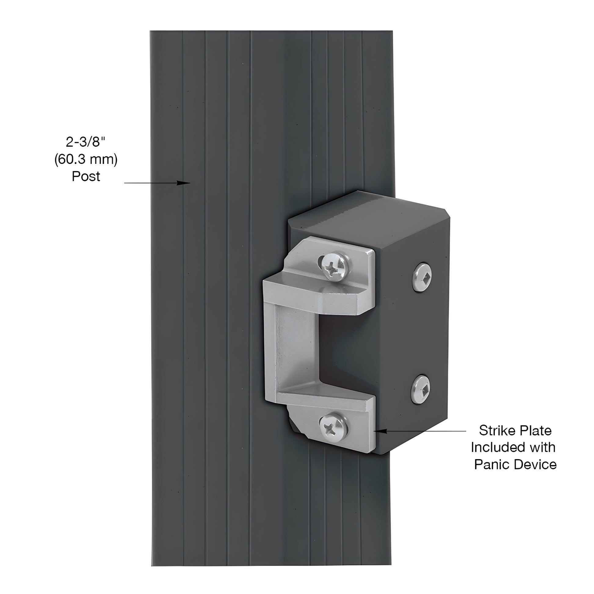 Matte black CRL surface-mounted strike plate block, non-handed - SKU 1295SPBL, fits 2-3/8" post