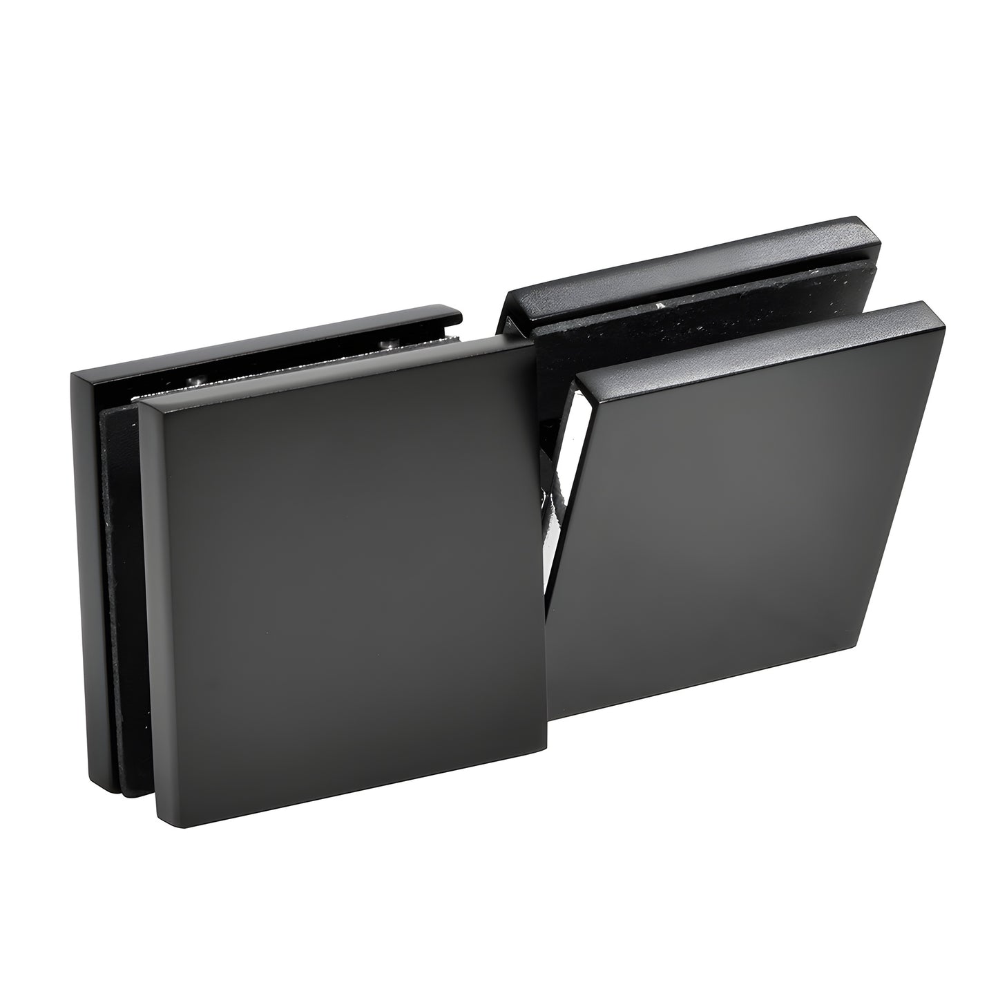 Matte black brass frameless shower Zero Clamp CCS4MBL for 3/8-1/2 in glass, low profile concealed design.