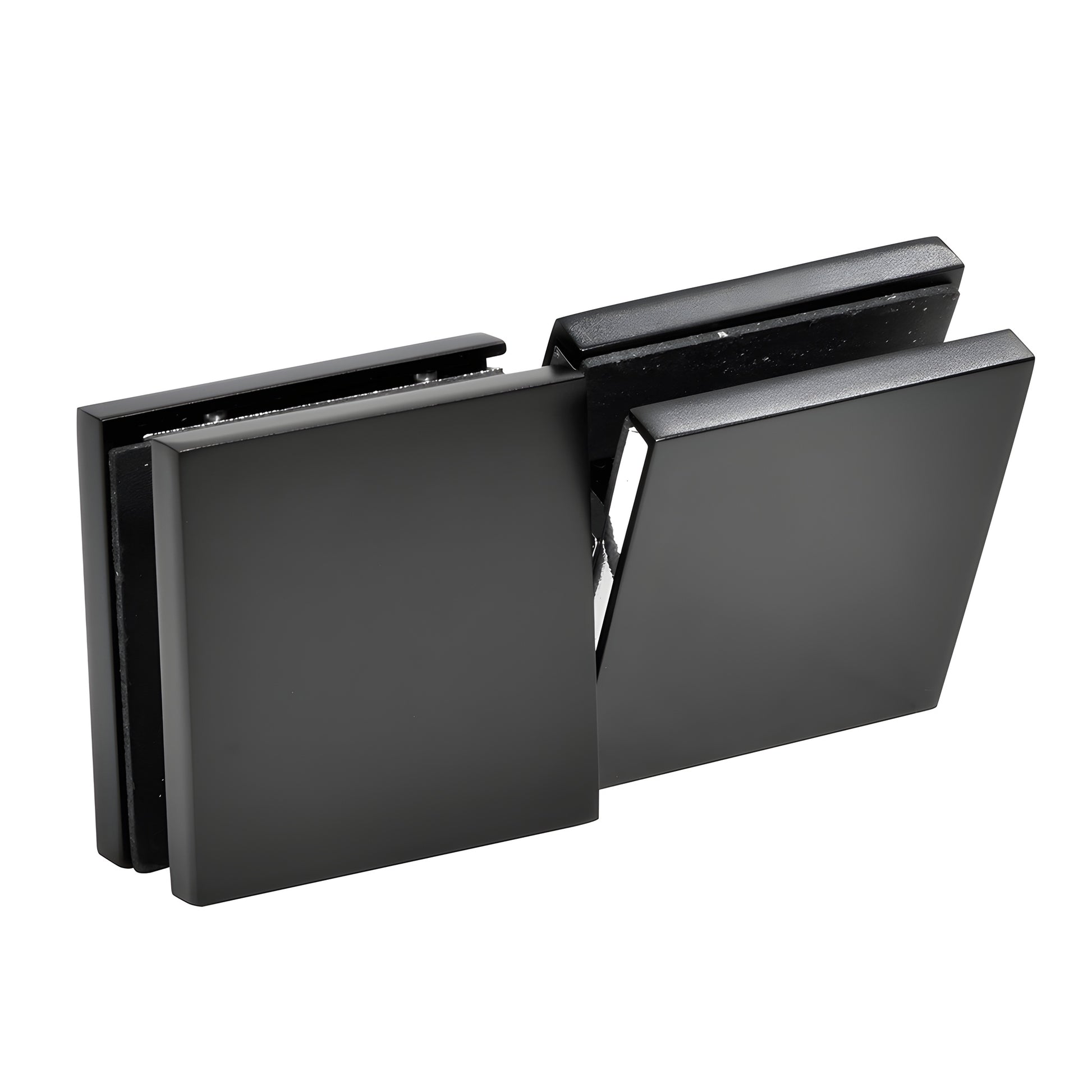 Matte black brass frameless shower Zero Clamp CCS4MBL for 3/8-1/2 in glass, low profile concealed design.