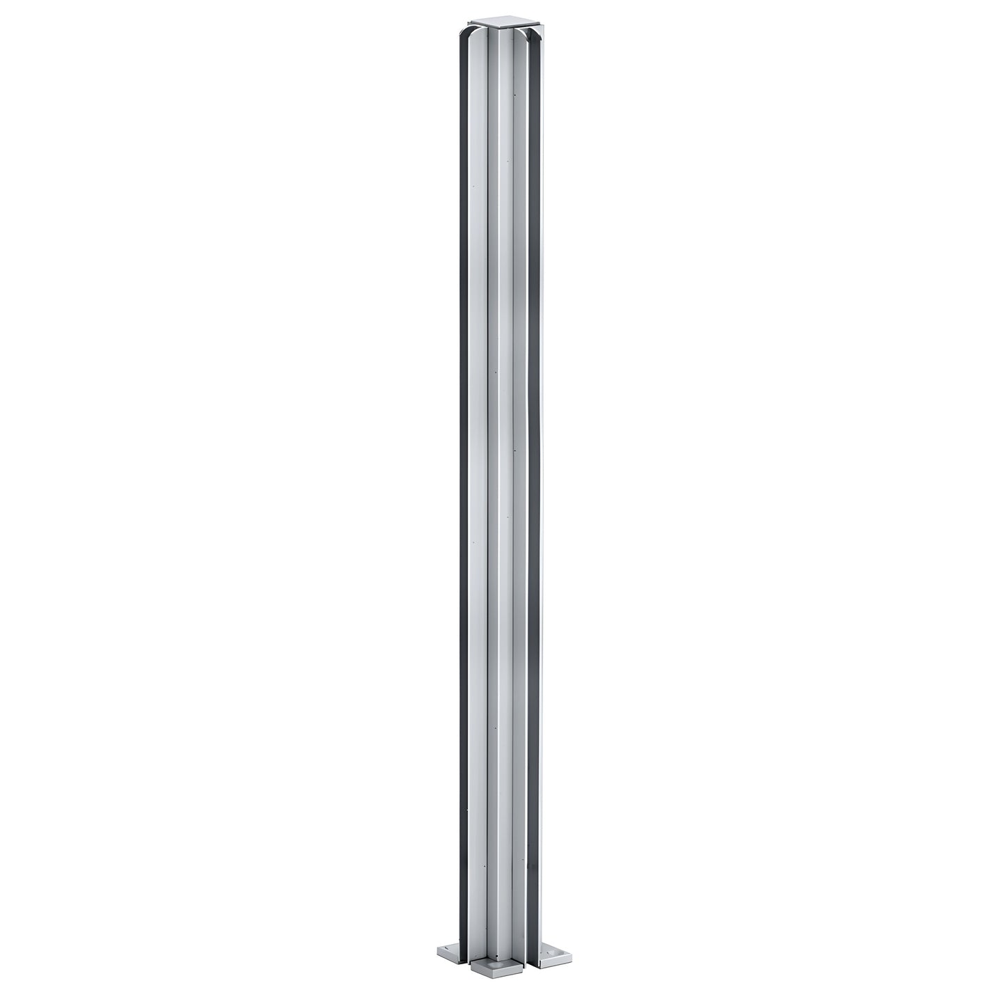 D990A30CR satin anodized aluminum 90deg corner partition post, 30in tall square tube with U channels for 1/4" glass