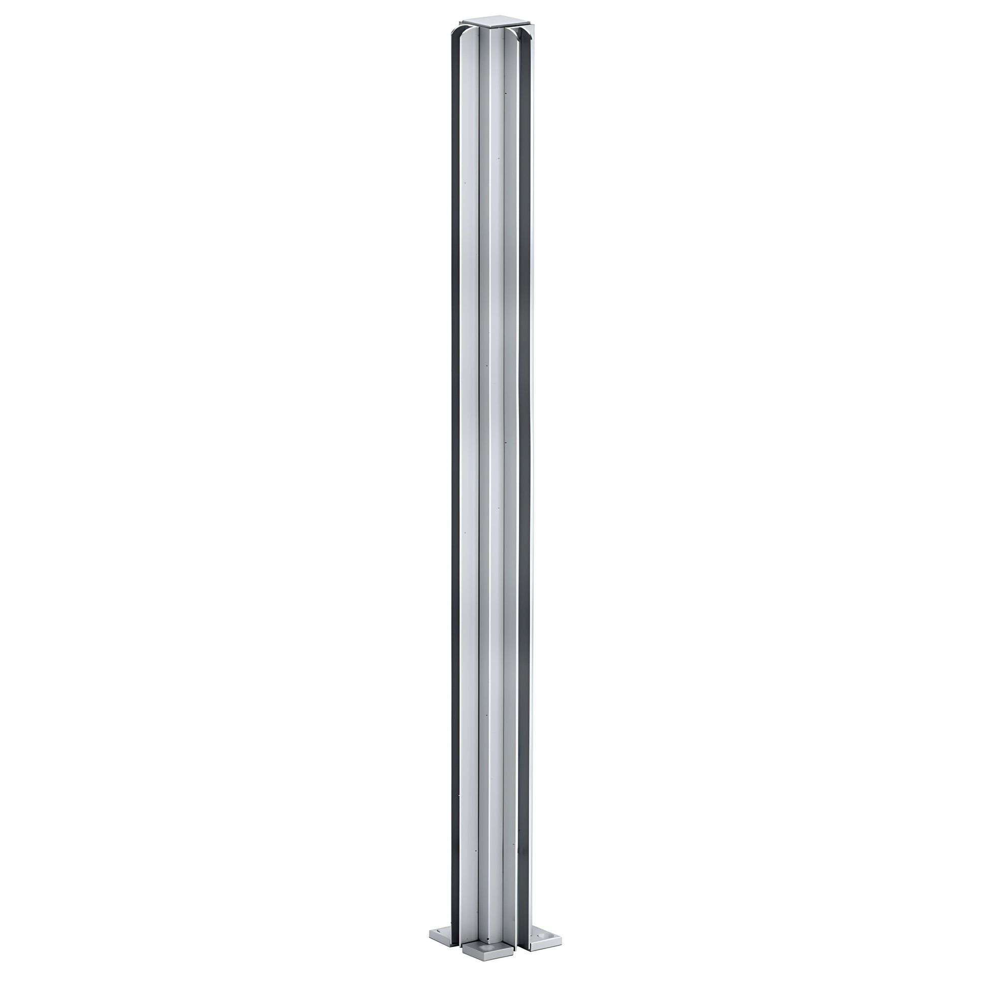 D990A30CR satin anodized aluminum 90deg corner partition post, 30in tall square tube with U channels for 1/4" glass