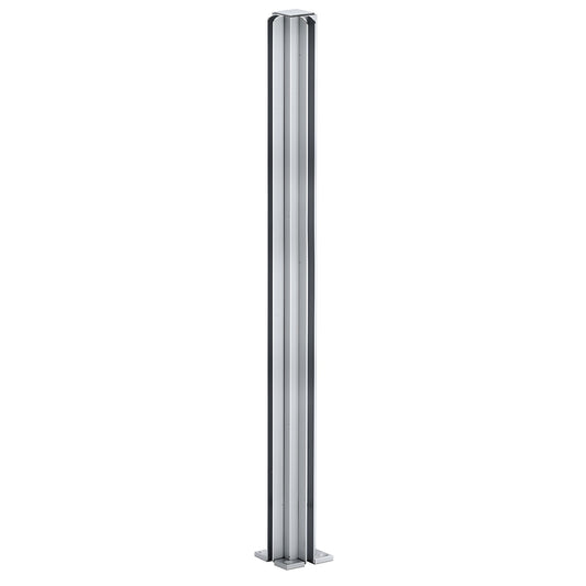 D990A30CR satin anodized aluminum 90deg corner partition post, 30in tall square tube with U channels for 1/4" glass
