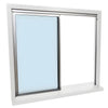Florence 48x48 satin anodized sliding transaction window, two panels (one fixed, one sliding) with 1/4 clear tempered glass