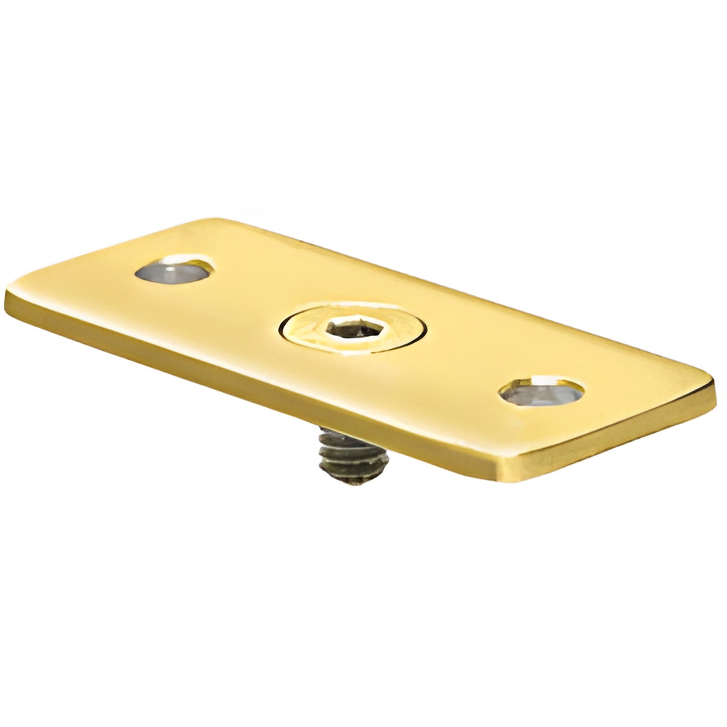Polished brass flat adapter plate for square handrail brackets (HBFP1PB) with center attachment screw.