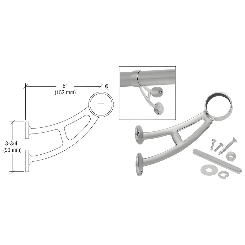 Brushed stainless steel foot railing bracket FRBB15BS for 1-1/2" tube, wall-and-floor support with mounting screws.