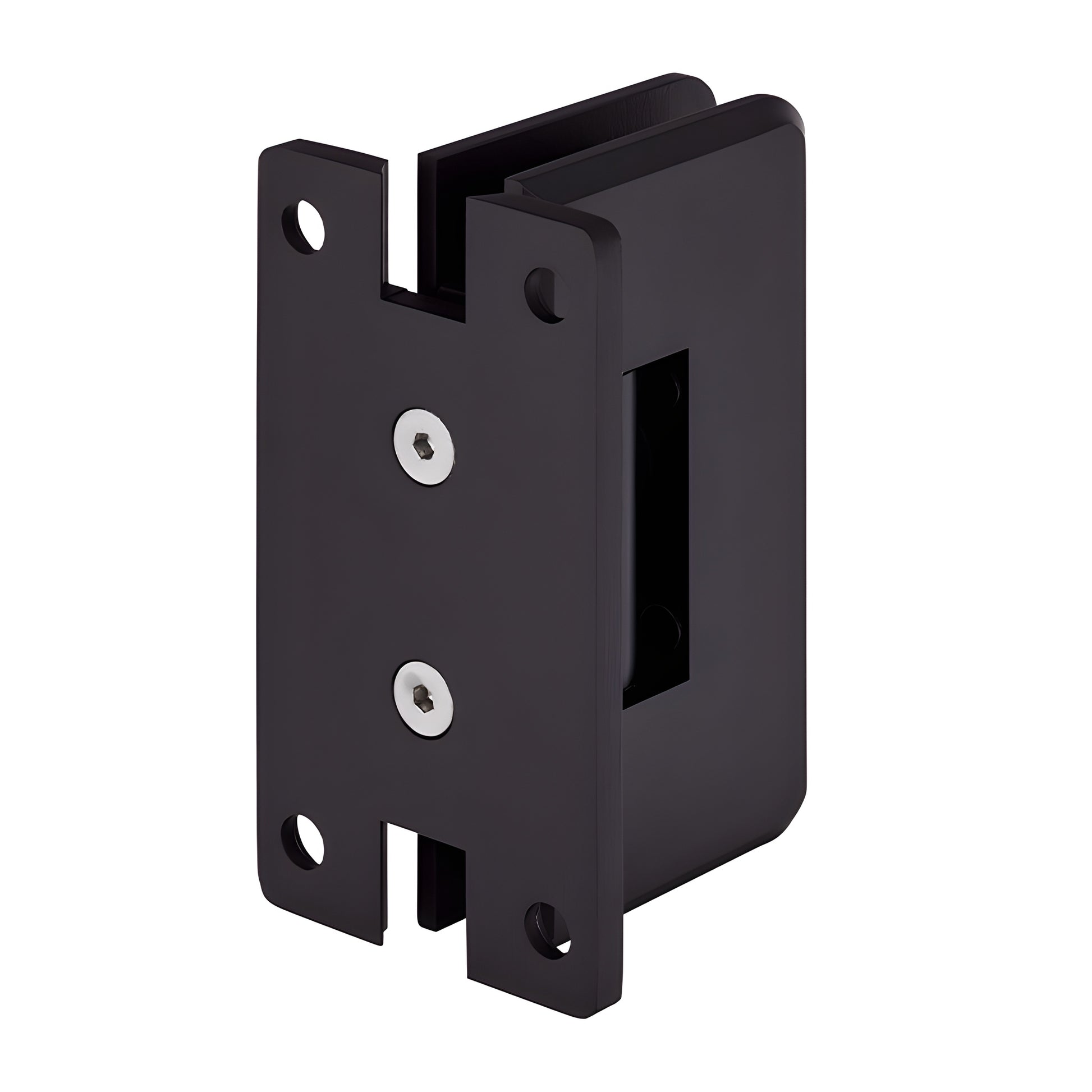 Oil-rubbed bronze brass shower hinge (Cologne) with beveled corners, fits 3/8-1/2" glass, wall-mount. SKU C0L5370RB
