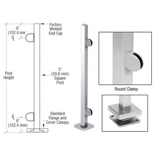 CRL Polished Stainless 42" Round Glass Clamp Post Railing Kit - Modern, Durable Design