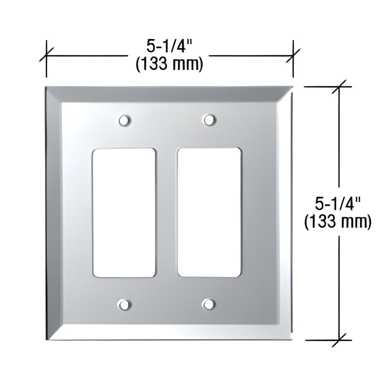 Clear beveled glass double decorator mirror plate, 5-1/4 in square, two rectangular openings, four screw holes - SKU GMP13C