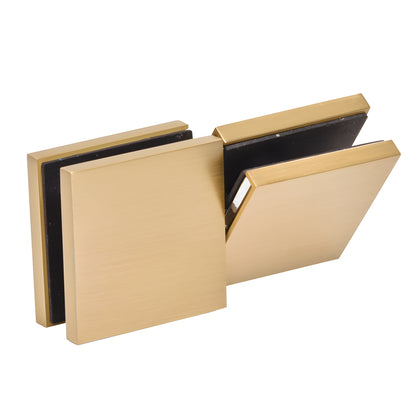 CCS4SB satin brass square clamp for 3/8-1/2 in. frameless shower glass, low-profile with concealed snap cover.