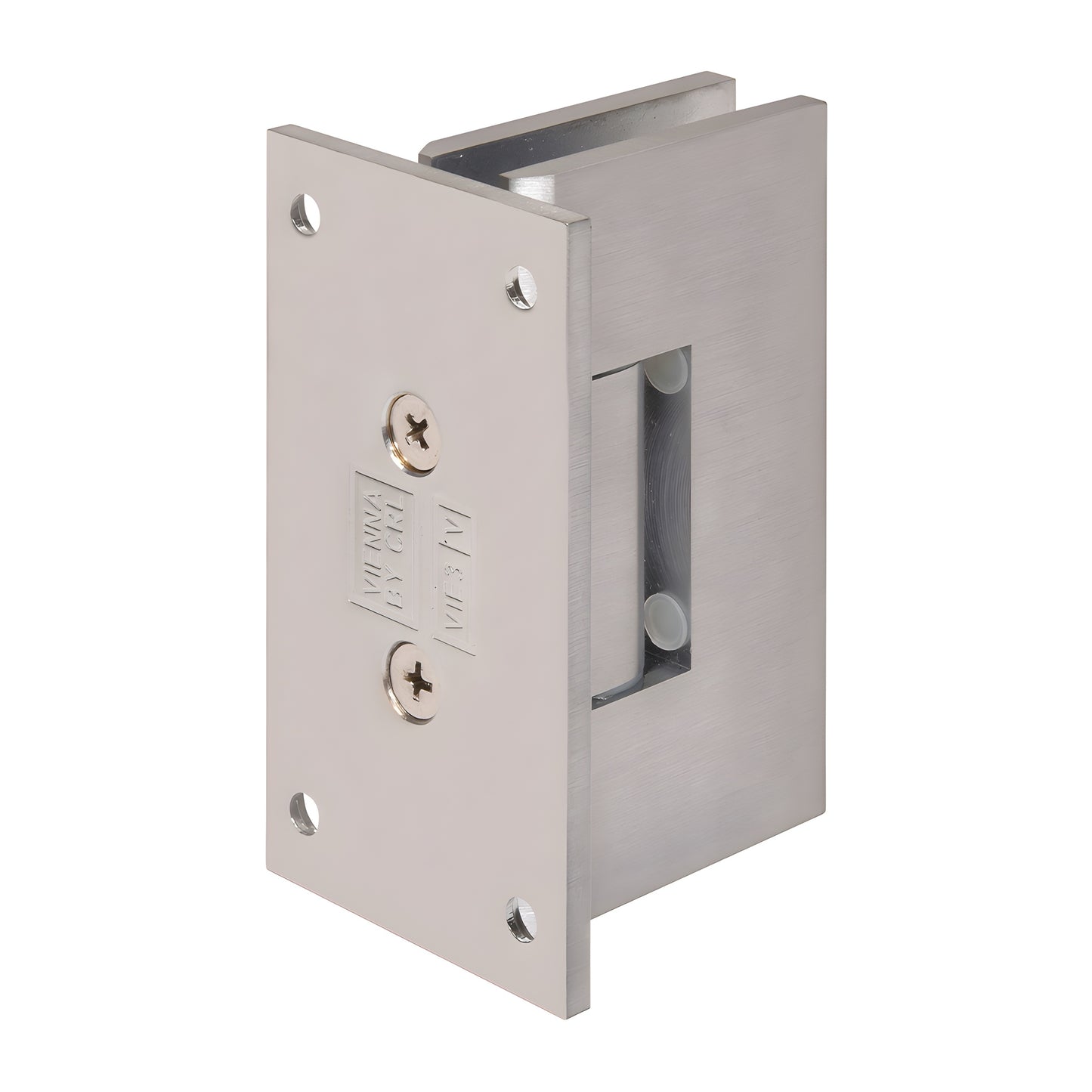 Brushed chrome Vienna adjustable shower hinge for 1/2in glass, wall mount full back plate (SKU V1E337BCH)