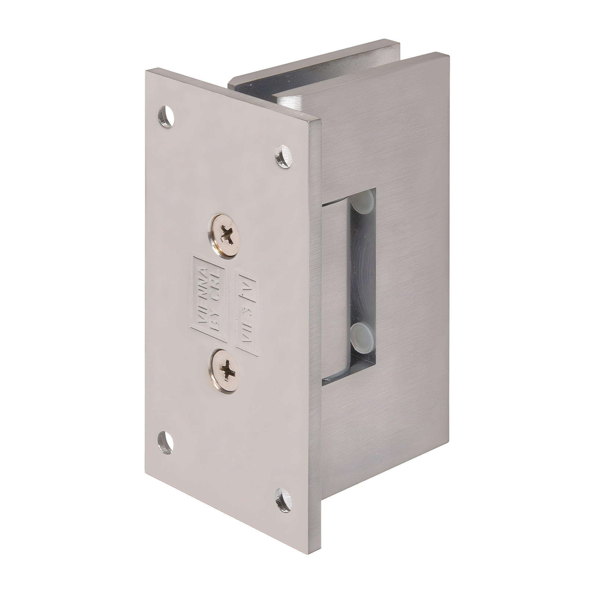 Brushed chrome Vienna adjustable shower hinge for 1/2in glass, wall mount full back plate (SKU V1E337BCH)