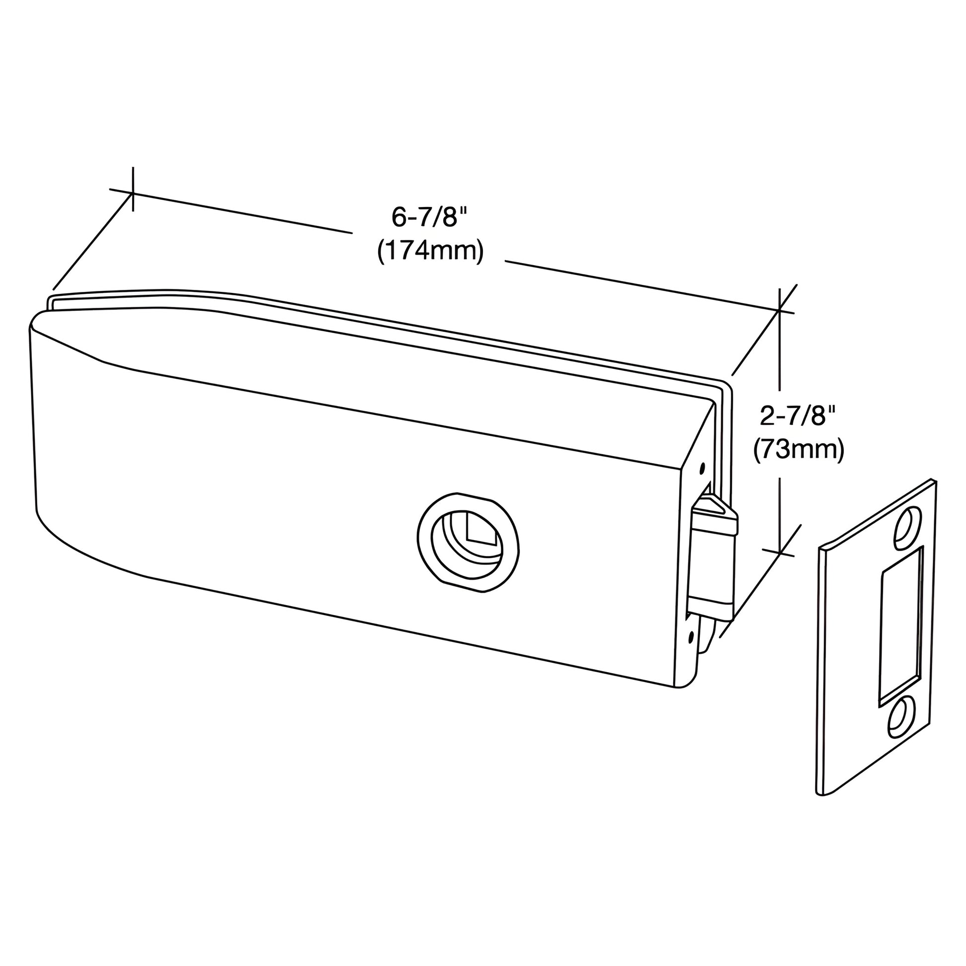 Polished brass glass-mounted latch PTH312BR with cylinder hole and separate strike plate, for 3/8-1/2" tempered glass.