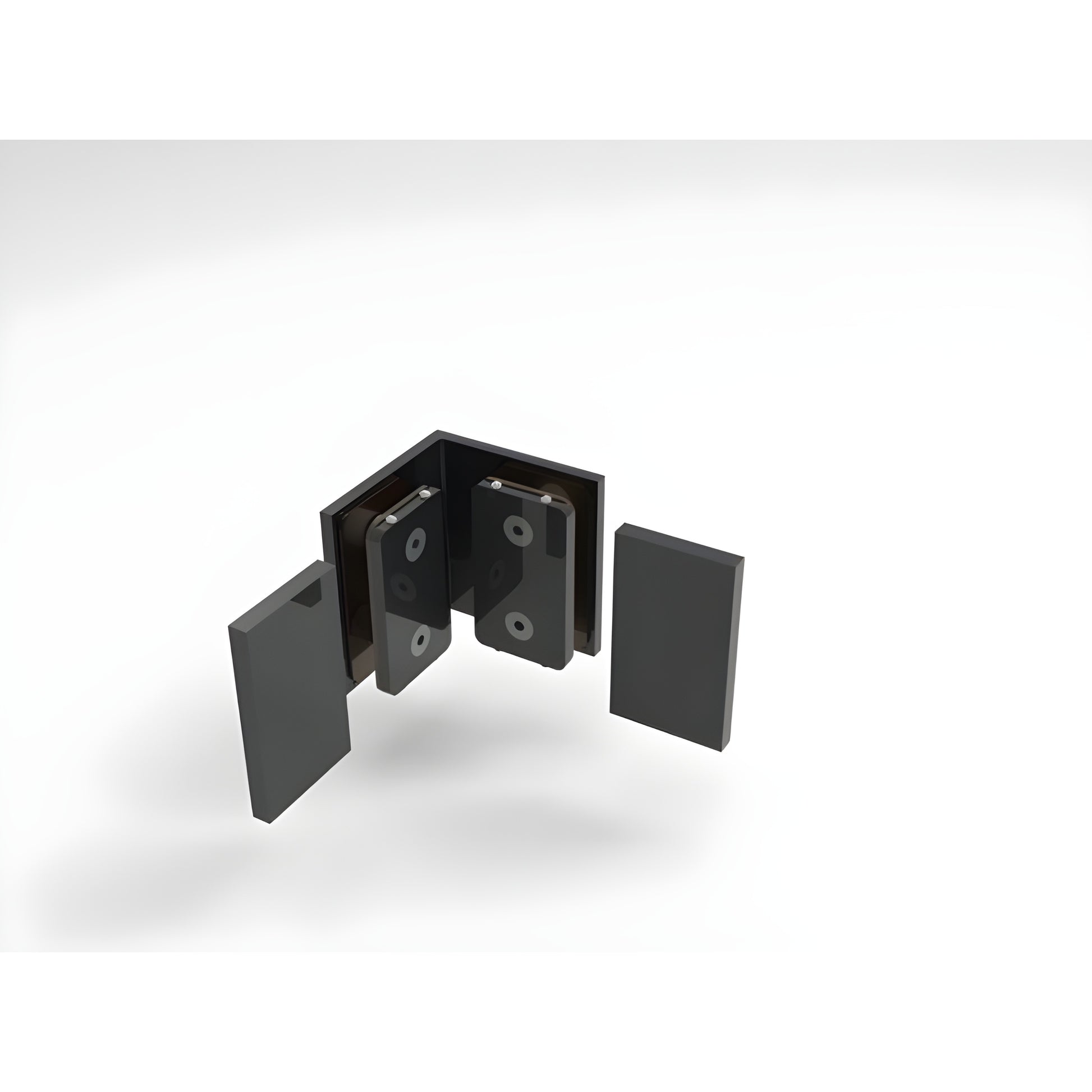 BEL090MBL matte black Bellagio 90deg glass-to-glass brass shower bracket, square corner with snap-on cover